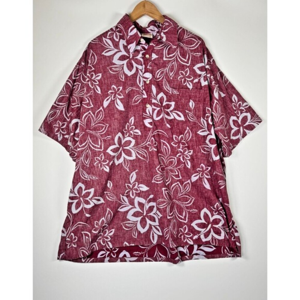 Go Barefoot Aloha Shirt 2XL Red White Floral Reverse Print Hawaii‎ USA Vintage